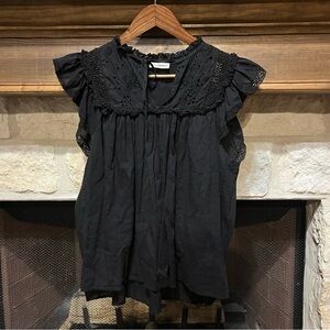 Ulla Johnson Black Peasant Baby Doll Top